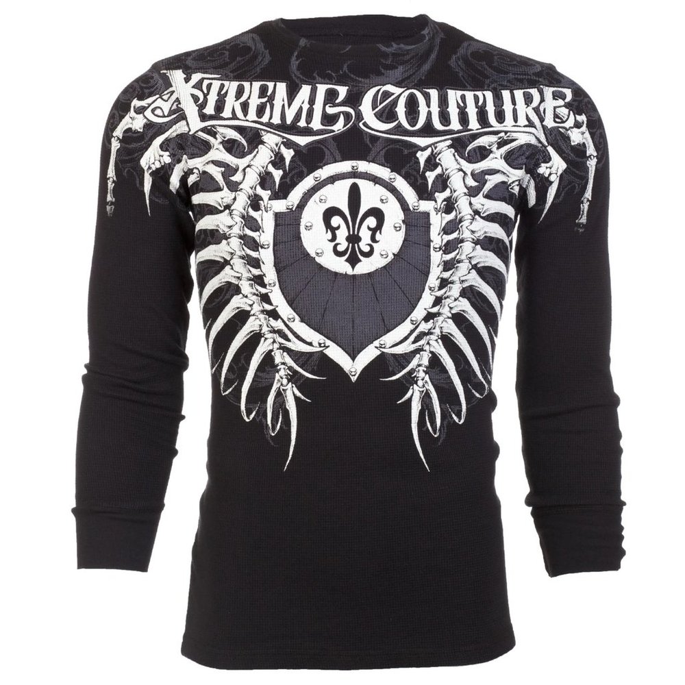 Xtreme Couture AFFLICTION Men's Long Sleeve THERMAL Shirt VERTEBRAE Biker Black